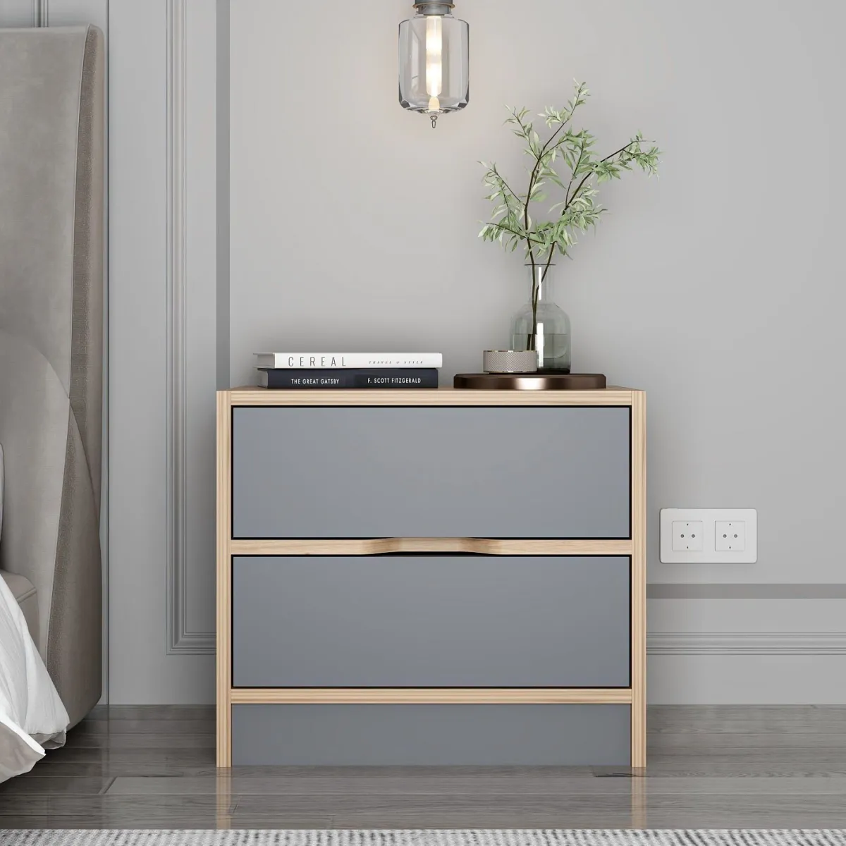 Comodini > Dmora Comodino Nero Antracite Marrone Noce 4 Cassetti Apertura Scorrevole 54x40x47h cm, Chiusura Scorrevole - Legnago Marrone Noce, Nero Antracite