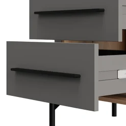 Comodino Nero Antracite Marrone Rovere 2 Cassetti un Ripiano 52x40x56h cm, Apertura Scorrevole - Ojai