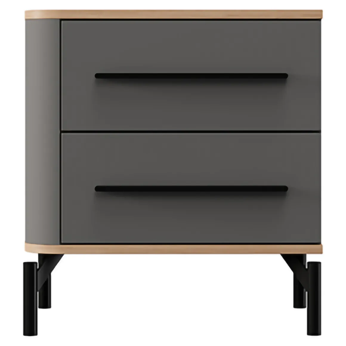 Comodino Nero Antracite Marrone Rovere 2 Cassetti un Ripiano 52x40x56h cm, Apertura Scorrevole - Ojai