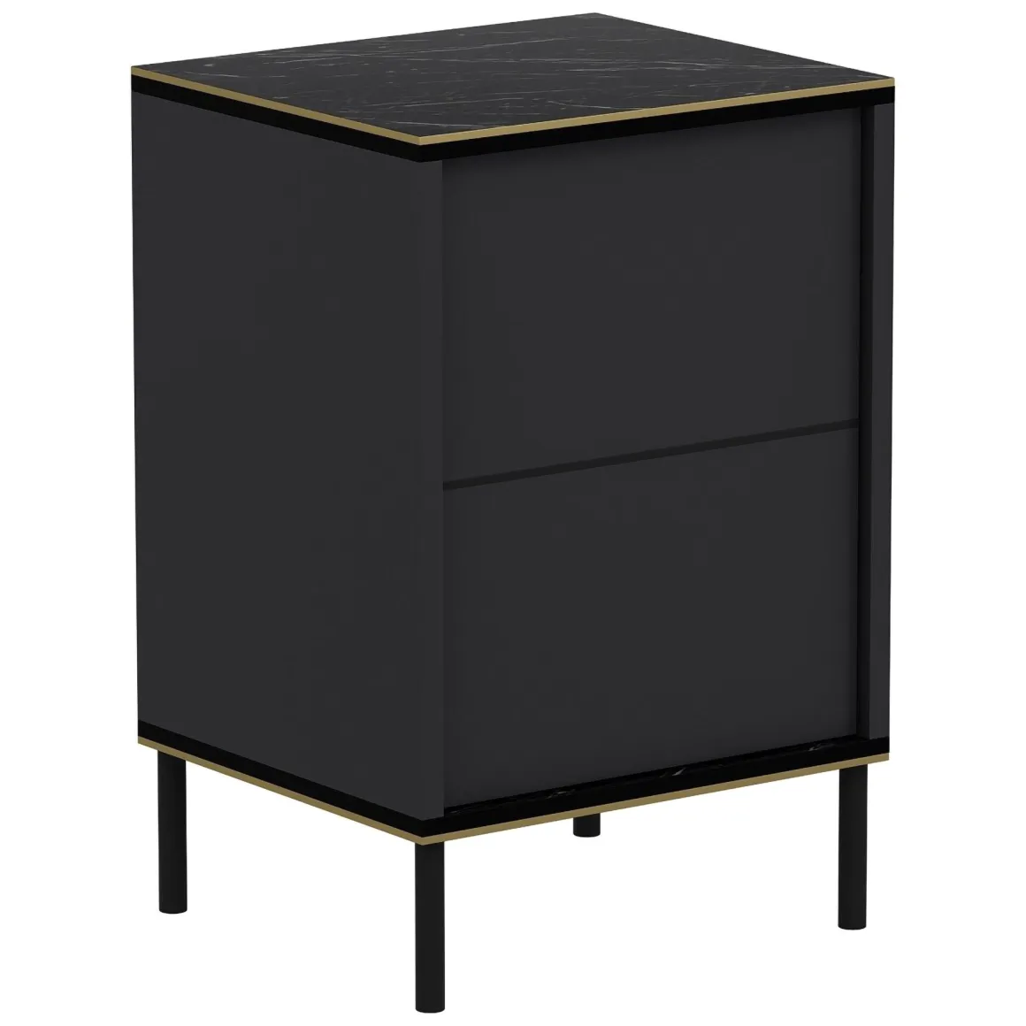 Comodino Nero Antracite oro un Ripiano Apertura Battente 40x35x60h cm, Un'anta - Vestone