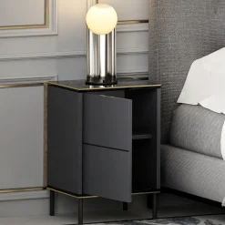 Comodino Nero Antracite oro un Ripiano Apertura Battente 40x35x60h cm, Un'anta - Vestone