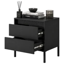 Comodini > Dmora Comodino 2 Cassetti un Ripiano 54x40x56h cm, Apertura Scorrevole - Gasalisa Nero