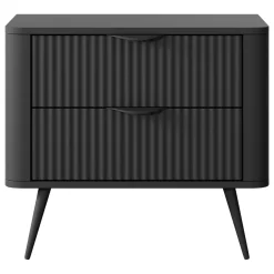Comodino Nero 2 Cassetti un Ripiano 63x38x55h cm, Apertura Scorrevole - Baari