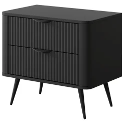 Comodino Nero 2 Cassetti un Ripiano 63x38x55h cm, Apertura Scorrevole - Baari