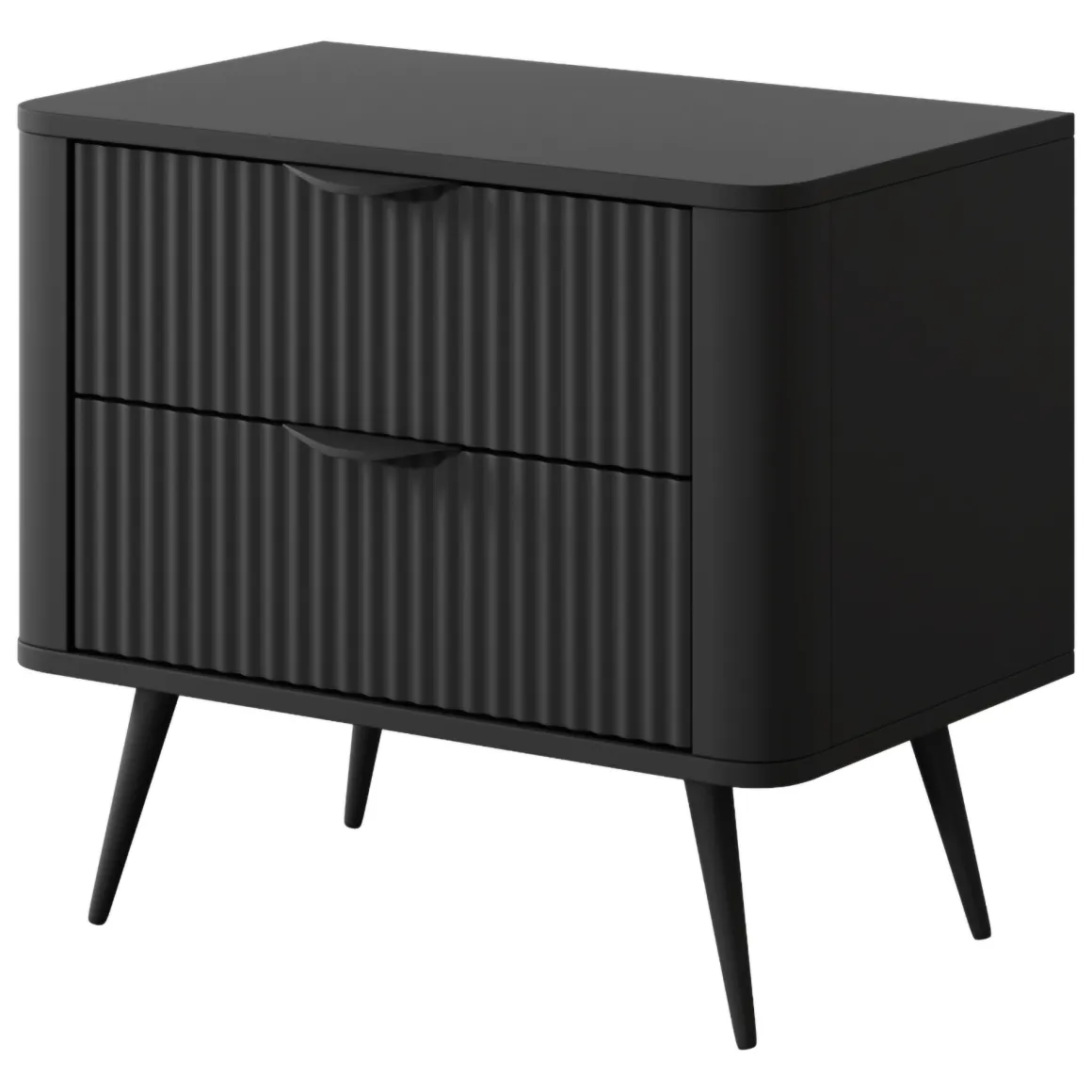 Comodino Nero 2 Cassetti un Ripiano 63x38x55h cm, Apertura Scorrevole - Baari