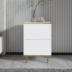 Comodino Oro Bianco un Ripiano Apertura Battente 40x35x60h cm, Un'anta - Vestone