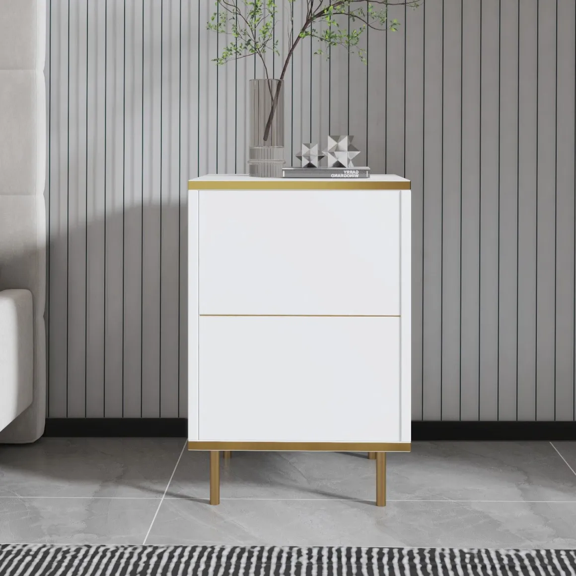 Comodino Oro Bianco un Ripiano Apertura Battente 40x35x60h cm, Un'anta - Vestone
