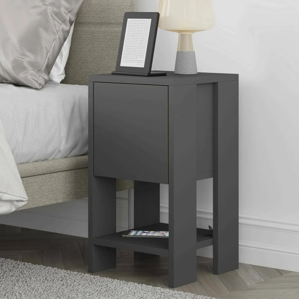 Comodini|Camera Da Letto > Dmora Comodino 2 ripiani antracite 30x30x55h cm - Filippa Nero Antracite