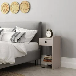 Comodini > Dmora Comodino 2 ripiani beige 32x30x61h cm - Halola Grigio Tortora