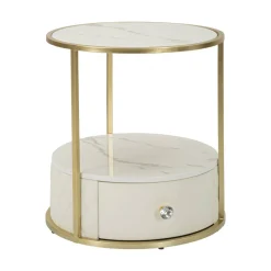 Comodino 2 ripiani bianco e oro 43x43x48h cm - Piandisco