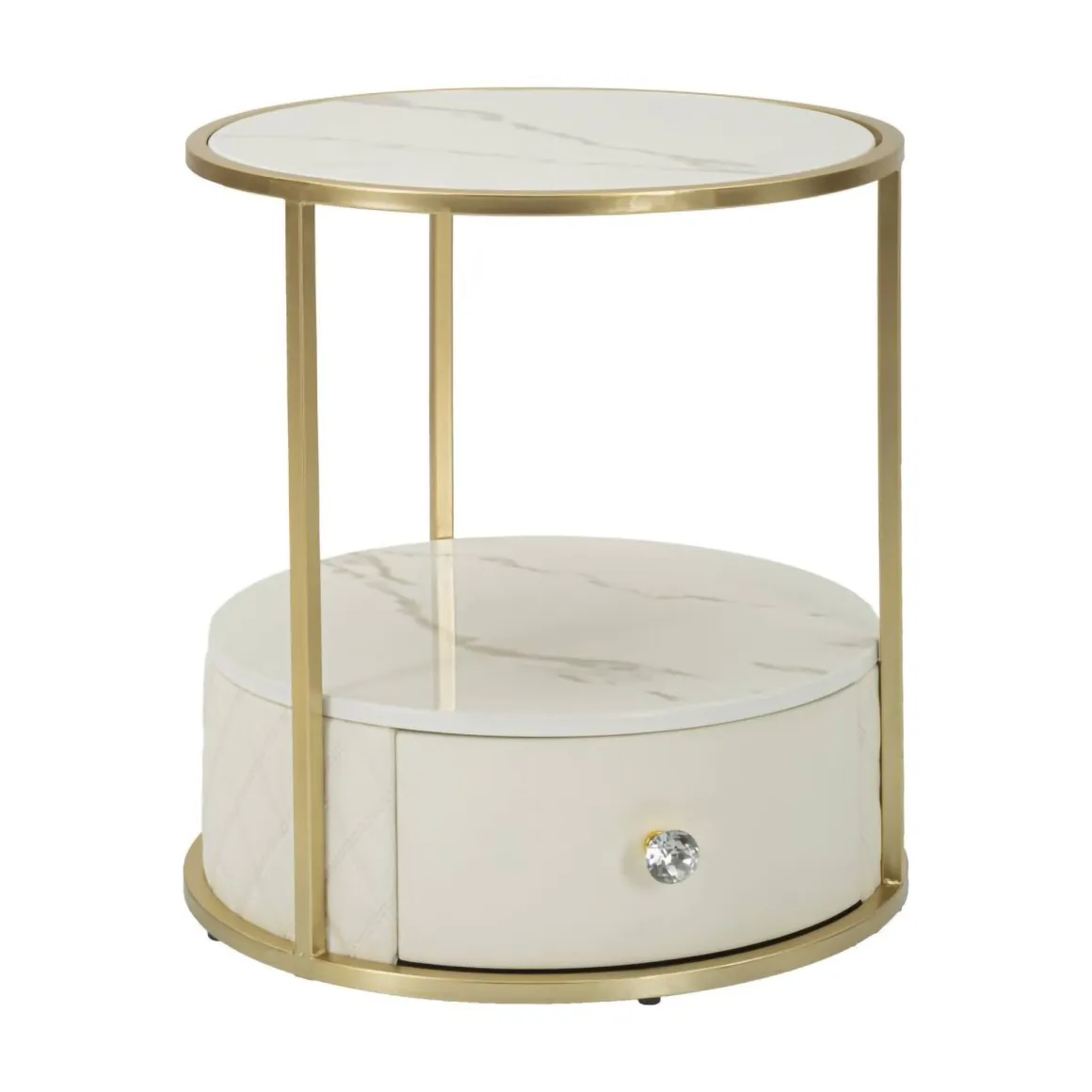 Comodino 2 ripiani bianco e oro 43x43x48h cm - Piandisco