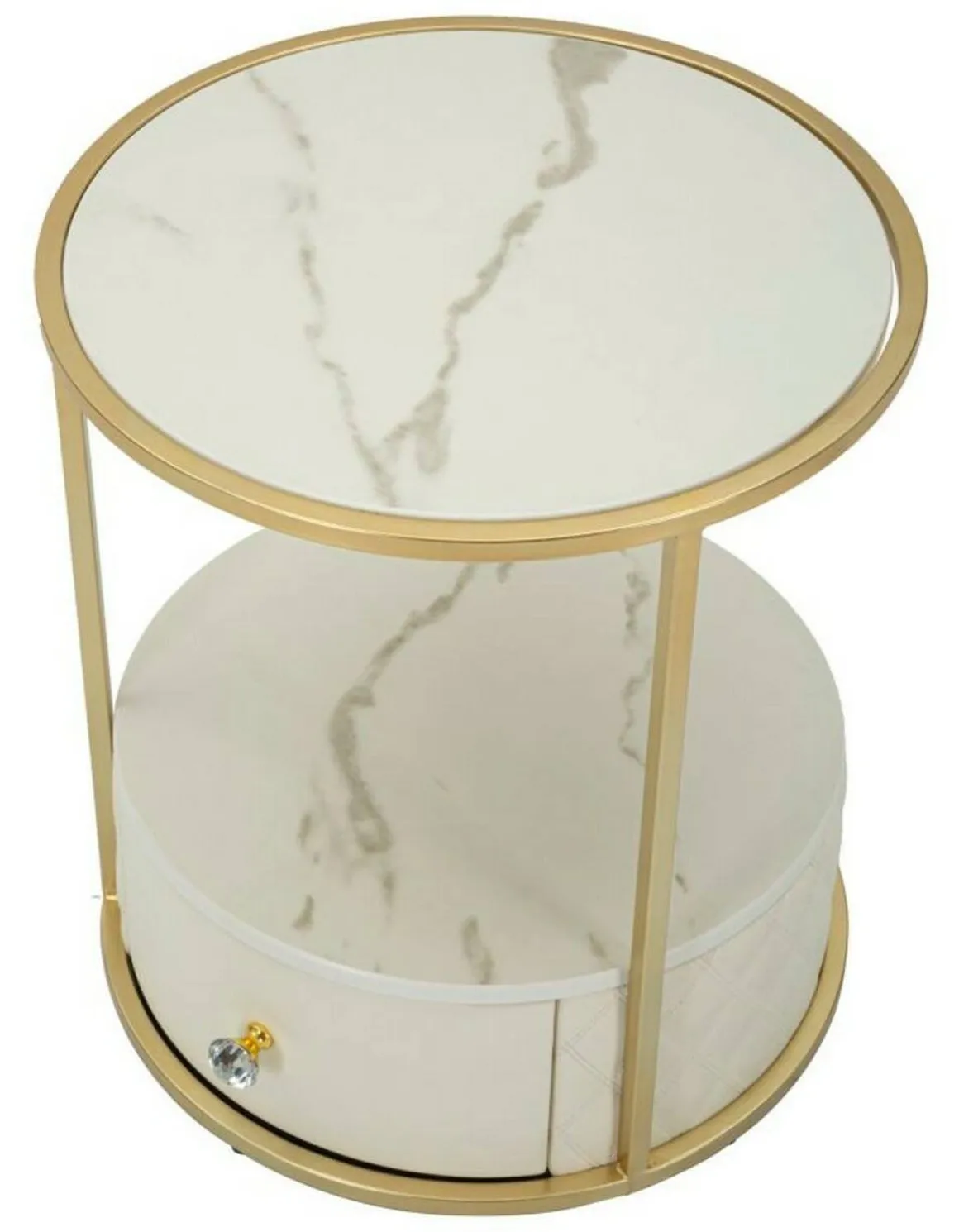 Comodino 2 ripiani bianco e oro 43x43x48h cm - Piandisco