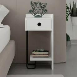 Comodino 2 ripiani bianco 32x30x61h cm - Halola