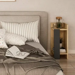 Comodini|Camera Da Letto > Dmora Comodino 2 ripiani quercia e antracite 25x27x60h cm - Lepre Nero Antracite, Marrone Quercia