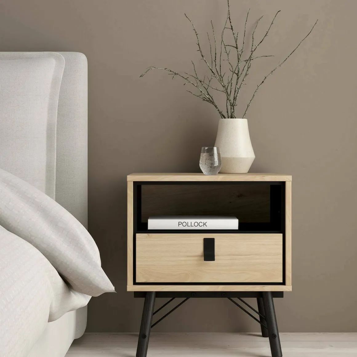 Comodino 2 ripiani rovere 53x40x59h cm - Chito