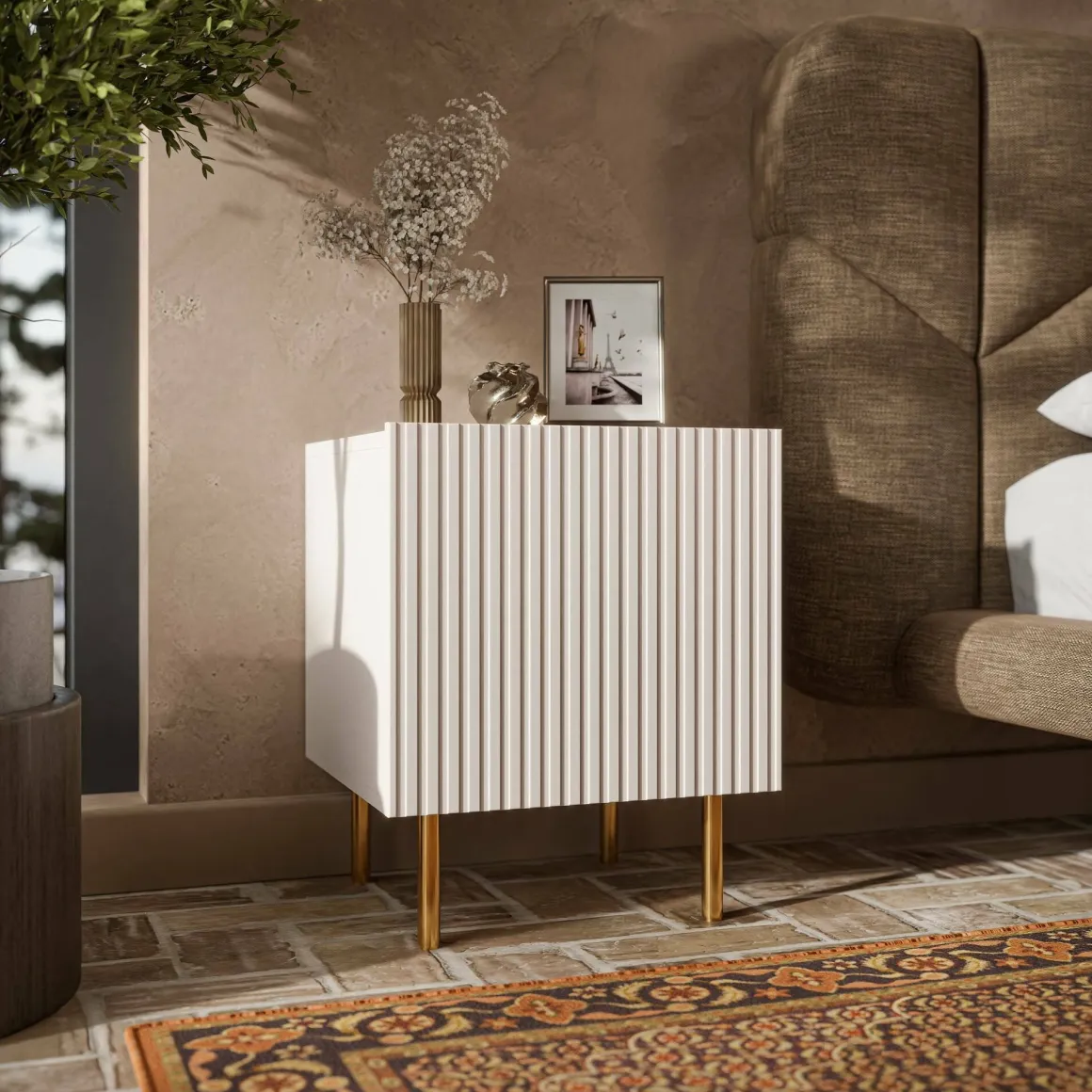 Comodino 1 ripiano beige 44x40x51h cm - Set di 2 comodini Farini