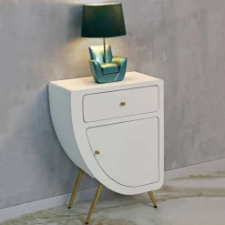 Comodino 1 ripiano bianco e oro 60x32x79h cm - Suze