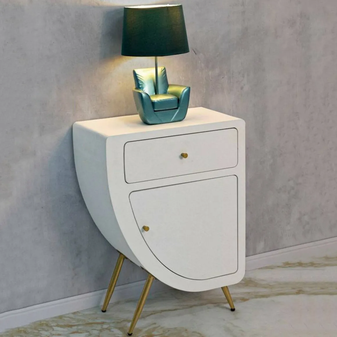 Comodino 1 ripiano bianco e oro 60x32x79h cm - Suze
