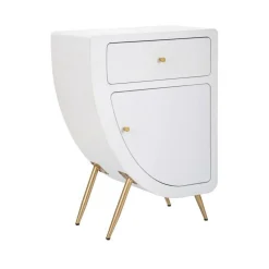 Comodino 1 ripiano bianco e oro 60x32x79h cm - Suze