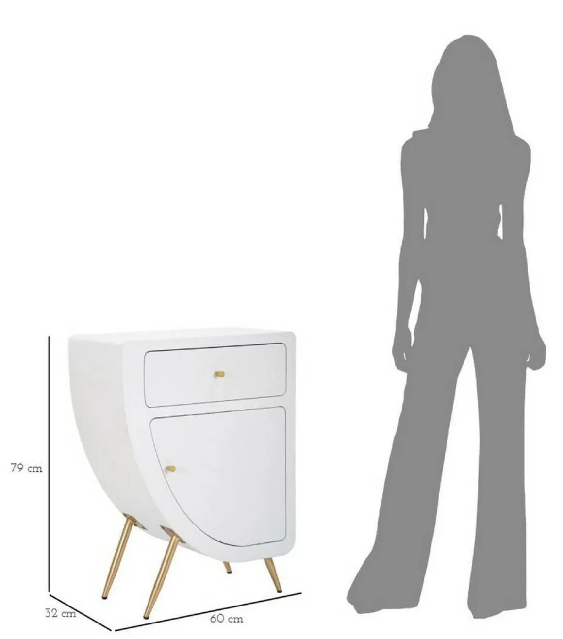 Comodino 1 ripiano bianco e oro 60x32x79h cm - Suze