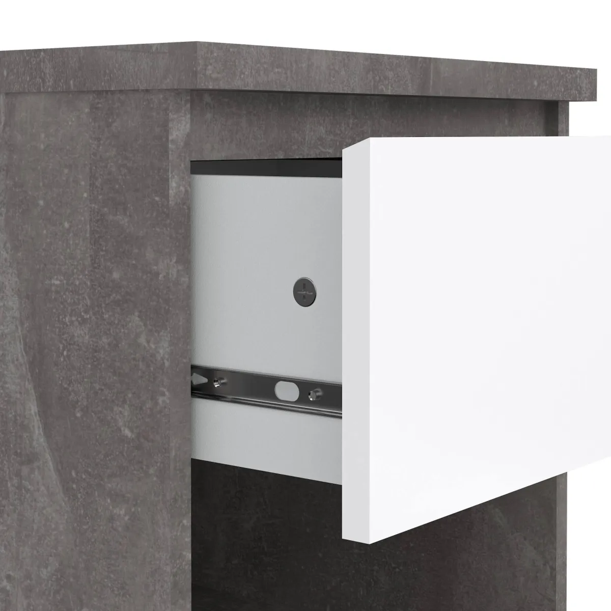 Comodini > Dmora Comodino 1 ripiano cemento e bianco lucido 40x40x49h cm - Scolastica Bianco Lucido, Grigio Cemento