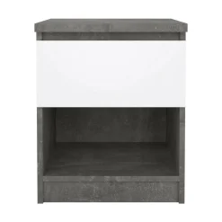 Comodini > Dmora Comodino 1 ripiano cemento e bianco lucido 40x40x49h cm - Scolastica Bianco Lucido, Grigio Cemento