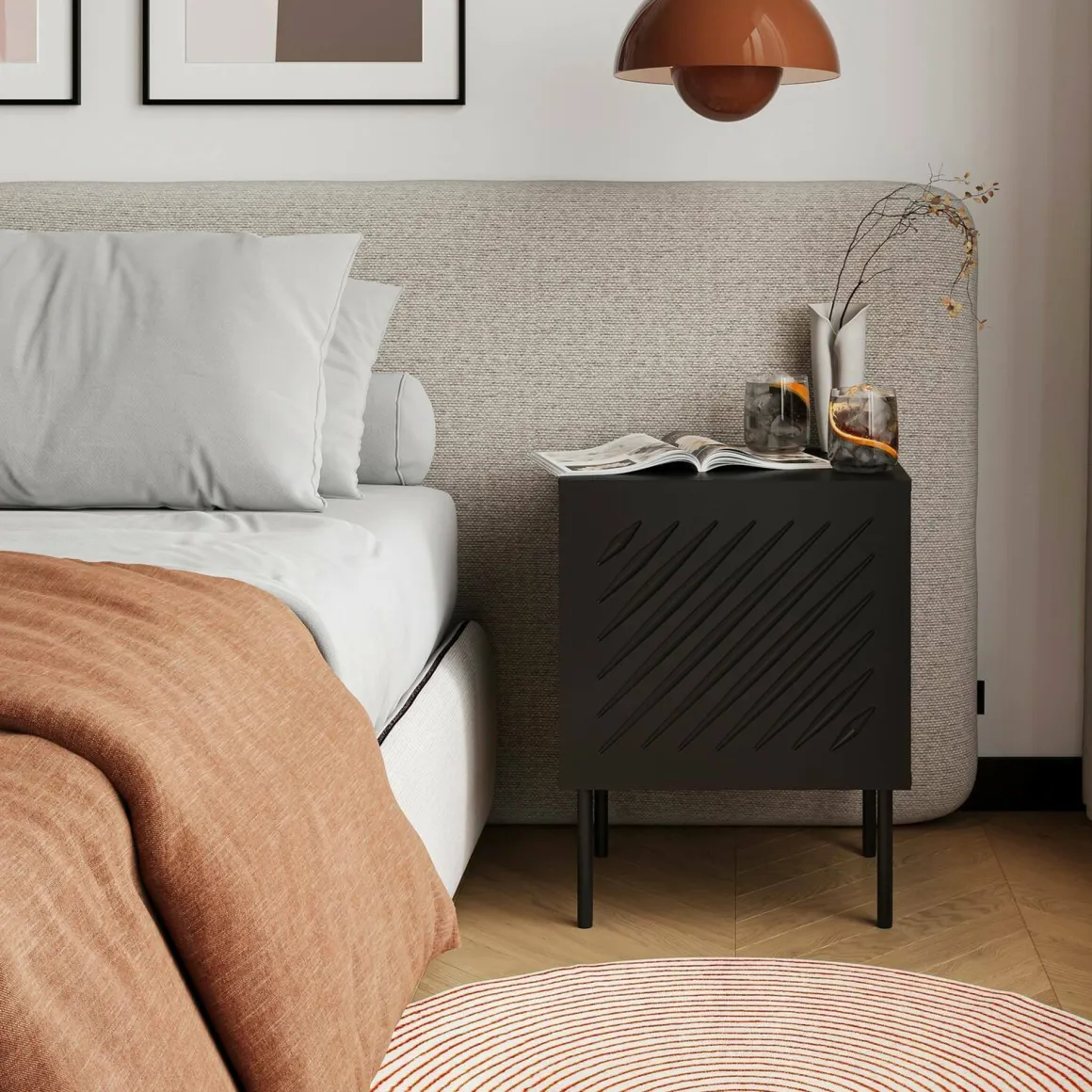 Comodino 1 ripiano nero 45x42x59h cm - Set di 2 comodini Viano