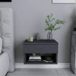 Comodini|Camera Da Letto > Dmora Comodino sospeso antracite 44x29x31h cm - Serpente Nero Antracite