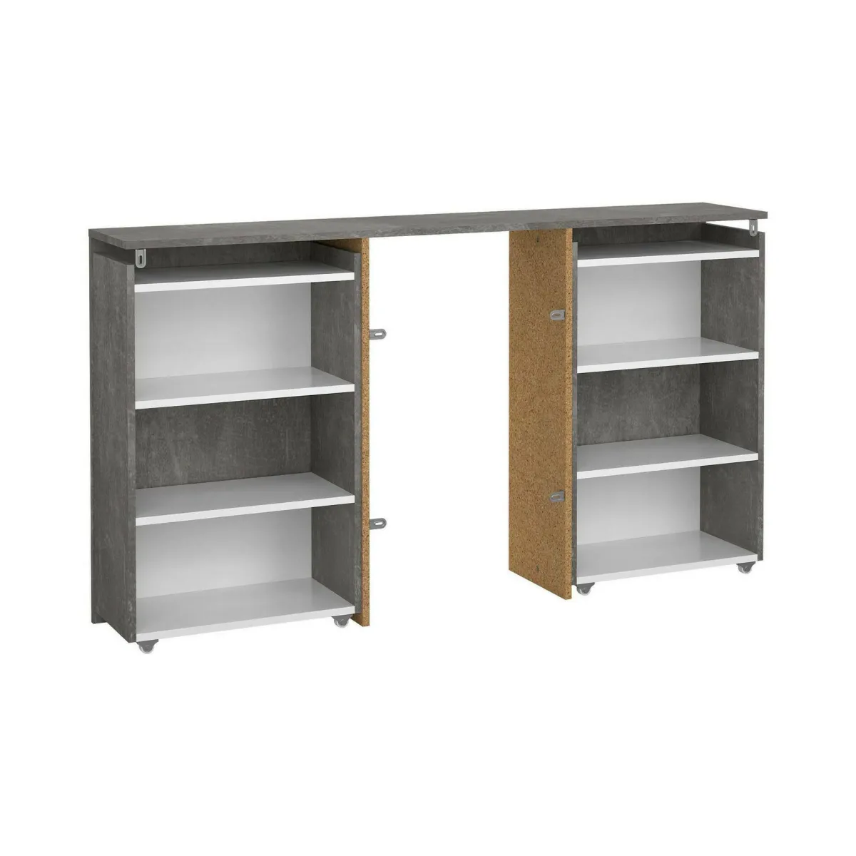 Comodini > Dmora Comodino stretto cemento e bianco lucido 144x26x79h cm - Peridoto Bianco Lucido, Grigio Cemento