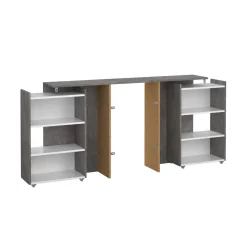 Comodini > Dmora Comodino stretto cemento e bianco lucido 144x26x79h cm - Peridoto Bianco Lucido, Grigio Cemento