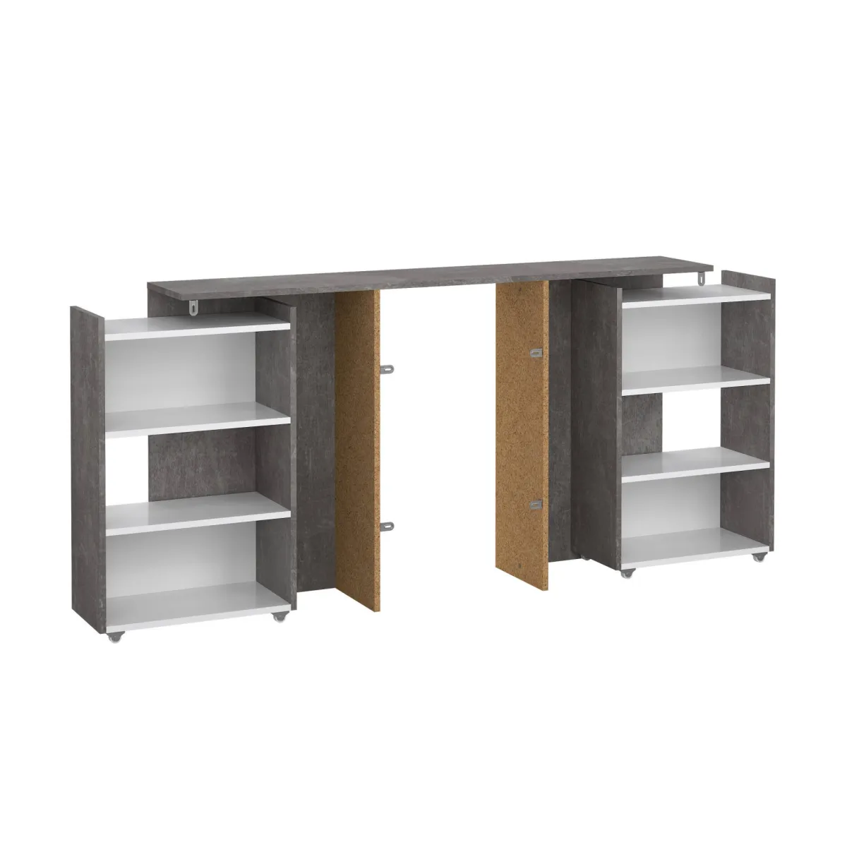 Comodini > Dmora Comodino stretto cemento e bianco lucido 144x26x79h cm - Peridoto Bianco Lucido, Grigio Cemento