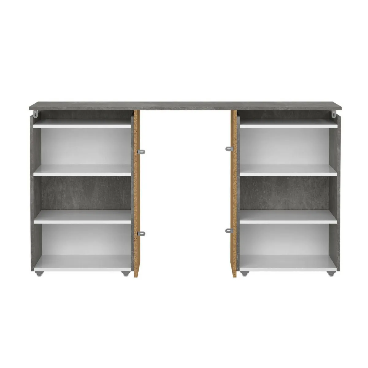 Comodini > Dmora Comodino stretto cemento e bianco lucido 144x26x79h cm - Peridoto Bianco Lucido, Grigio Cemento