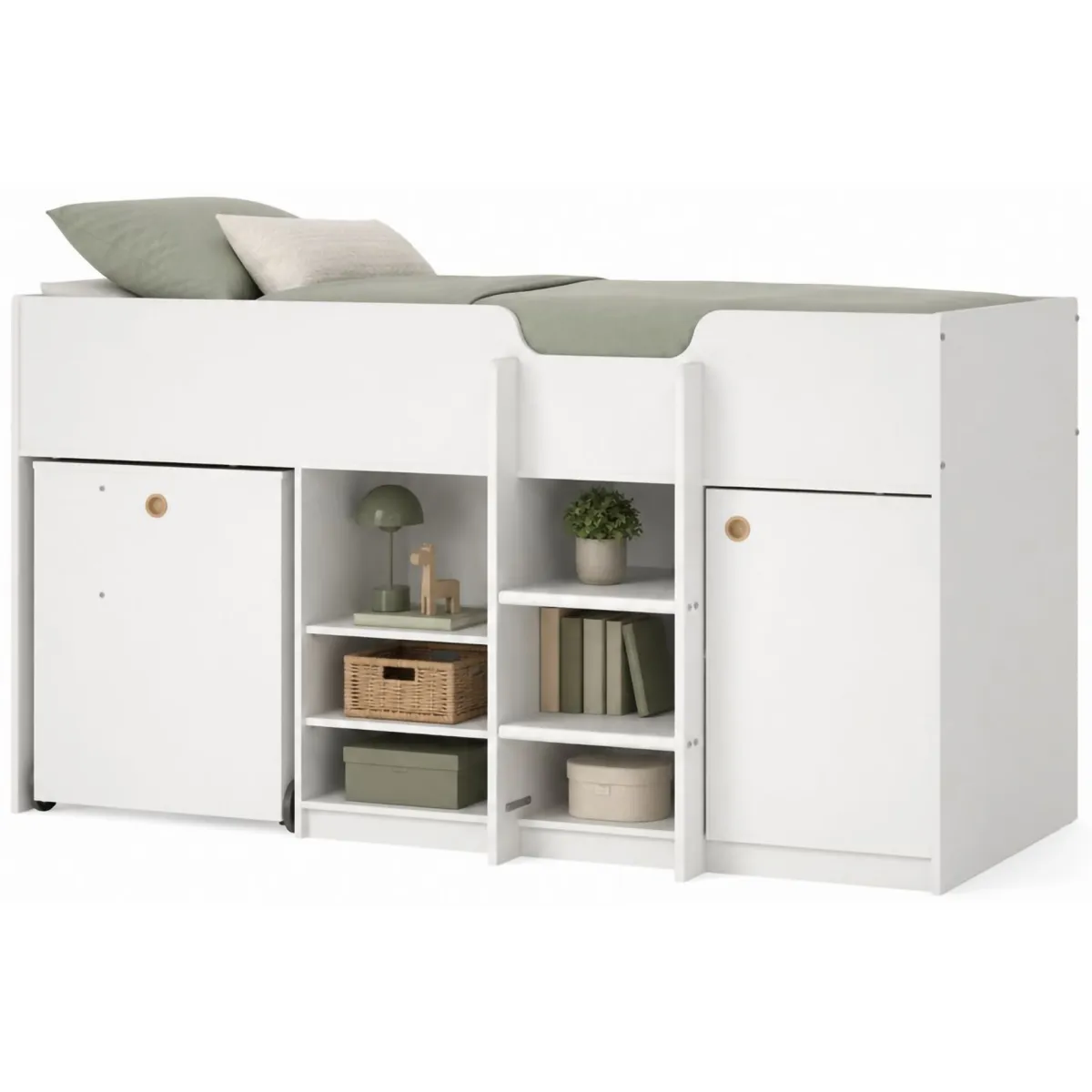 Composizioni Camera Da Letto > Dmora Composizione Camera da Letto Dimensione Materasso 90x200 cm Scrivania Estraibile 203x104x111h cm, un Letto - Lamedani Bianco