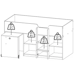 Composizioni Camera Da Letto > Dmora Composizione Camera da Letto Dimensione Materasso 90x200 cm Scrivania Estraibile 203x104x111h cm, un Letto - Lamedani Bianco