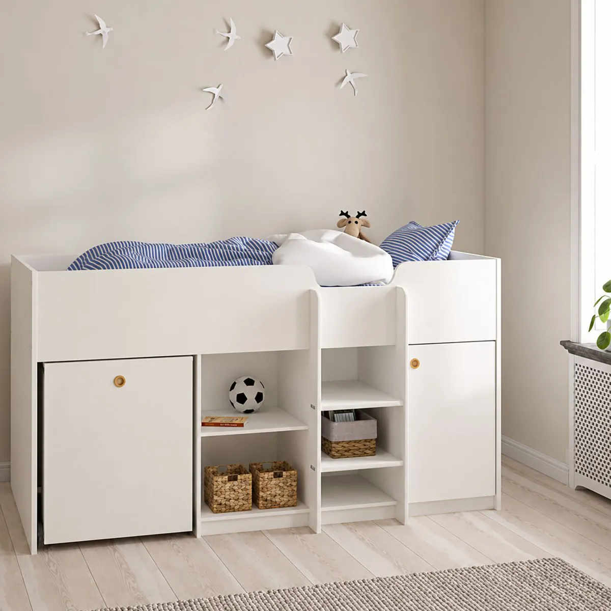 Composizioni Camera Da Letto > Dmora Composizione Camera da Letto Dimensione Materasso 90x200 cm Scrivania Estraibile 203x104x111h cm, un Letto - Lamedani Bianco