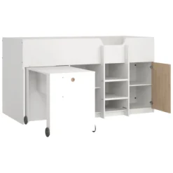 Composizioni Camera Da Letto > Dmora Composizione Camera da Letto Bianco Marrone Rovere Dimensione Materasso 90x200 cm Scrivania Estraibile 203x104x111h cm, un Letto - Lamedani Marrone Rovere, Bianco