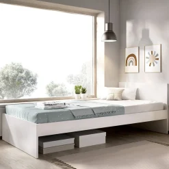 Composizioni Camera Da Letto > Dmora Composizione Camera da Letto Bianco Marrone Rovere Dimensione Materasso 90x200 cm Scrivania Estraibile 203x104x111h cm, un Letto - Lamedani Marrone Rovere, Bianco