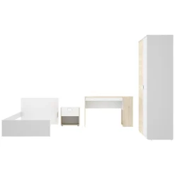 Composizioni Camera Da Letto > Dmora Composizione Camera da Letto Bianco Marrone Rovere Dimensione Materasso 90x200 cm Scrivania Estraibile 203x104x111h cm, un Letto - Lamedani Marrone Rovere, Bianco