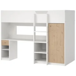 Composizione Camera da Letto Bianco Marrone Rovere un Cassetto Dimensione Materasso 90x200 cm 203x104x150h cm, Compatto Multiuso - Laliso