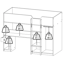 Composizione Camera da Letto Bianco un Cassetto Dimensione Materasso 90x200 cm 203x104x150h cm, Compatto Multiuso - Laliso