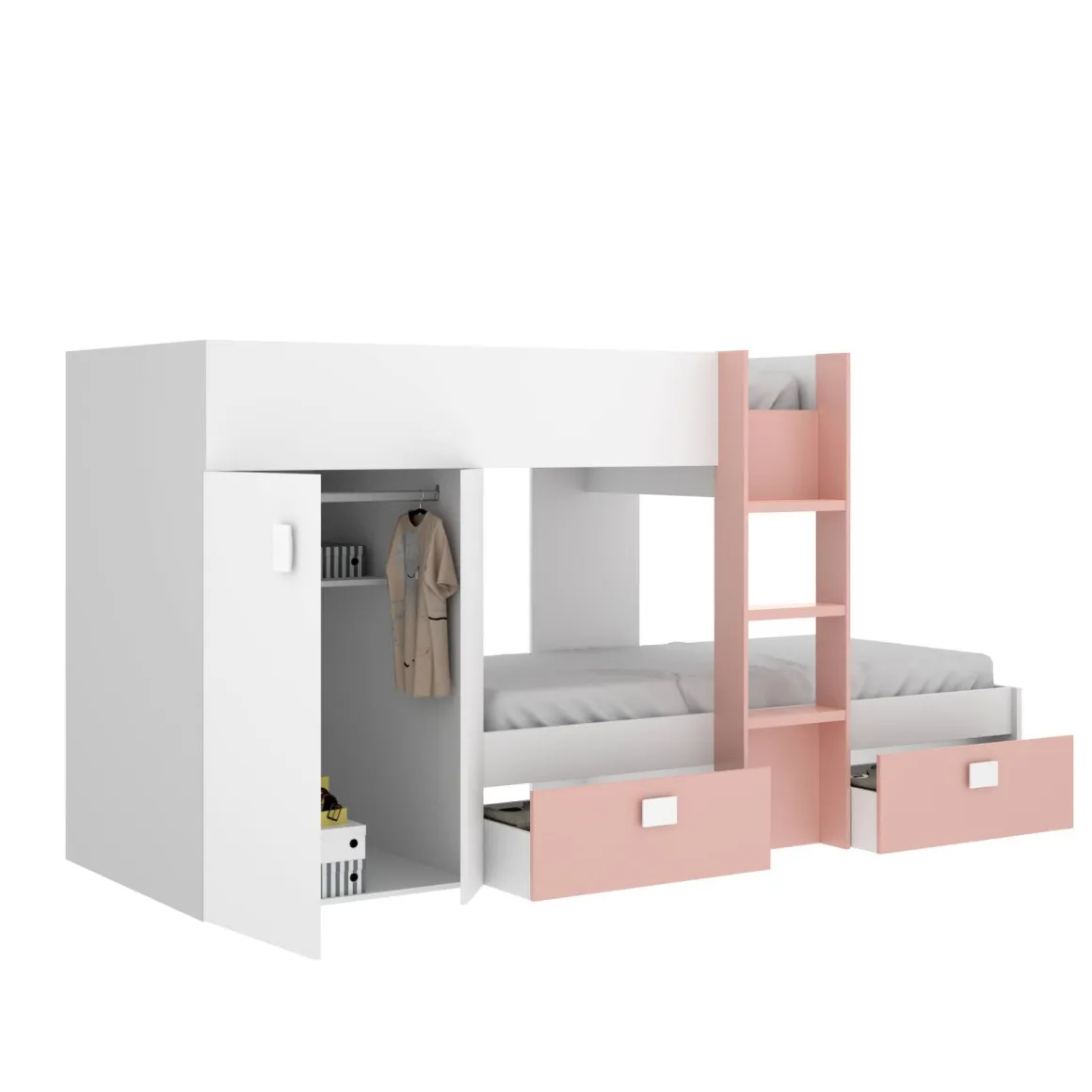 Composizione camera da letto Araba, 271x111h150 cm, Bianco e Rosa
