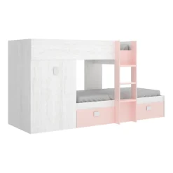Composizione camera da letto Araba, 271x111h150 cm, Bianco e Rosa