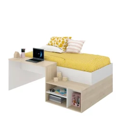 Cameretta|Letti Estraibili > Dmora Composizione camera da letto Giustizia, 303x97h203 cm, Rovere e Bianco Marrone, Bianco Rovere