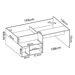 Composizione camera da letto Argh, 195x134h73 cm, Bianco e Rovere