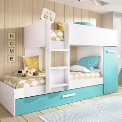 Composizione camera da letto Hikaa, 244x112 h150 cm, Azzurro e Bianco