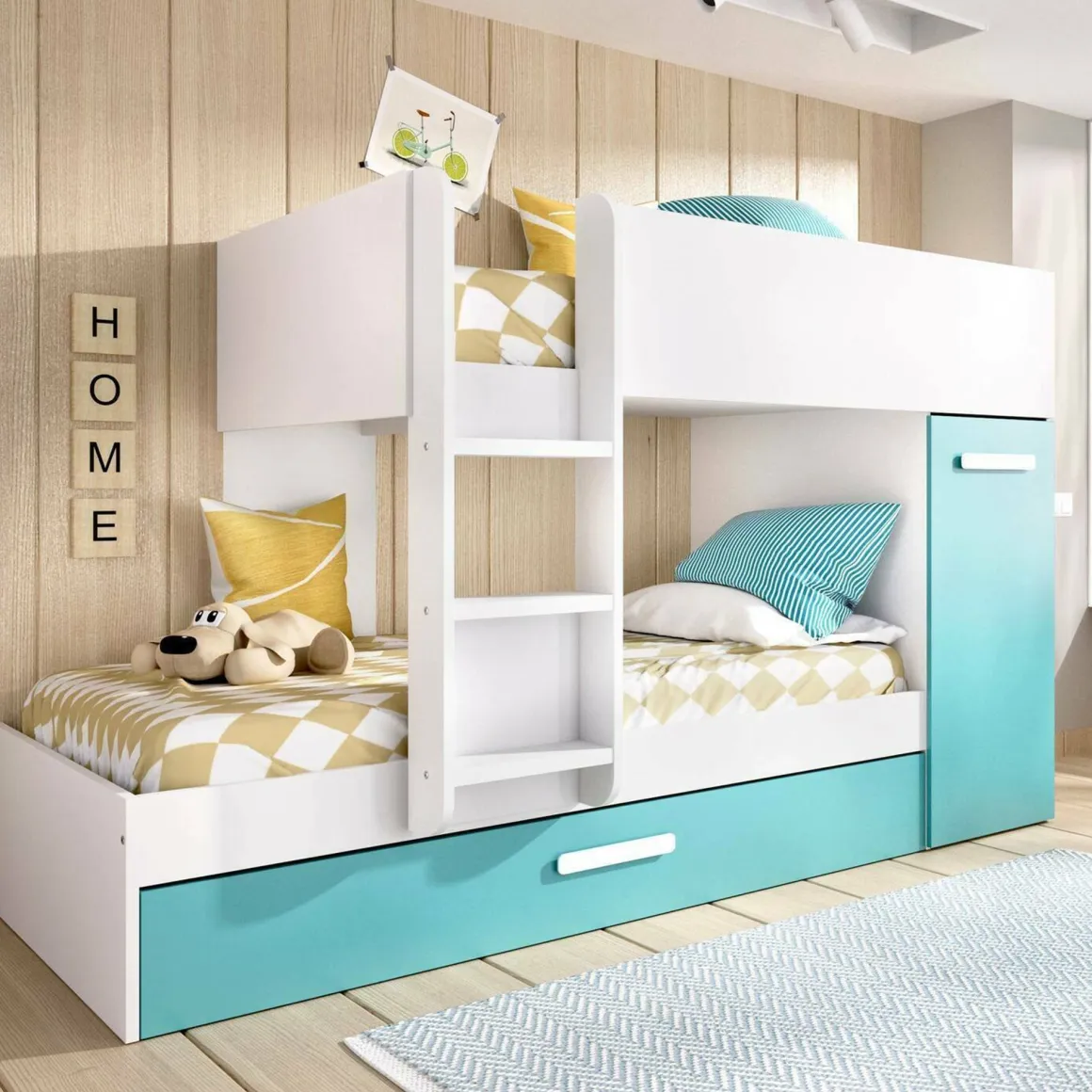 Composizioni Camera Da Letto|Letti A Castello > Dmora Composizione camera da letto Hikaa, 244x112 h150 cm, Bianco e Rosa Rosa, Bianco
