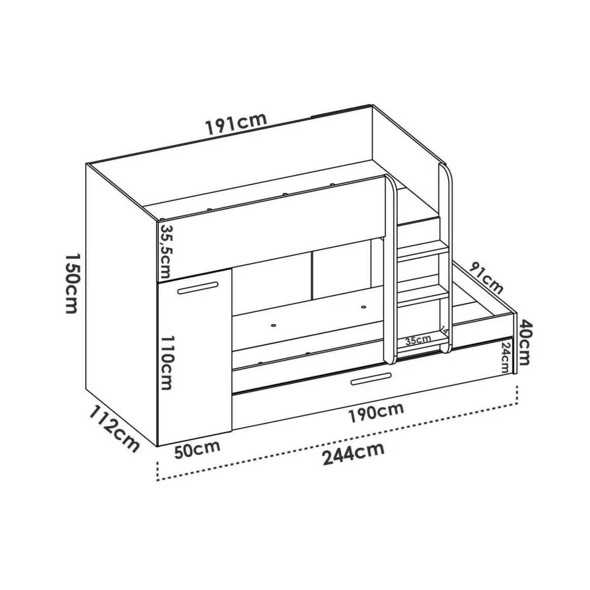 Composizioni Camera Da Letto|Letti A Castello > Dmora Composizione camera da letto Hikaa, 244x112 h150 cm, Bianco e Rosa Rosa, Bianco