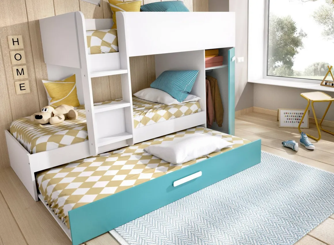 Composizioni Camera Da Letto|Letti A Castello > Dmora Composizione camera da letto Hikaa, 244x112 h150 cm, Bianco e Rosa Rosa, Bianco