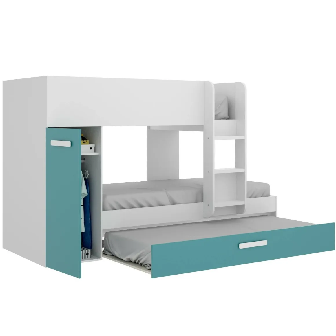 Composizioni Camera Da Letto|Letti A Castello > Dmora Composizione camera da letto Hikaa, 244x112 h150 cm, Bianco e Rosa Rosa, Bianco