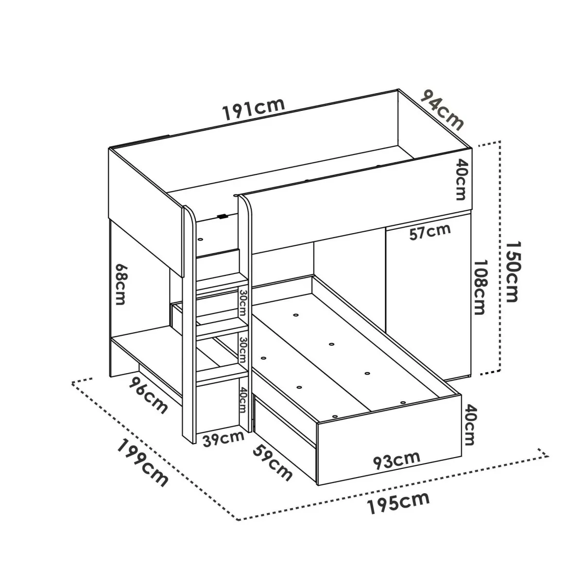 Cameretta|Composizioni Camera Da Letto > Dmora Composizione camera da letto Pax, 255x112h150 cm, Bianco e Rovere Marrone, Bianco Rovere